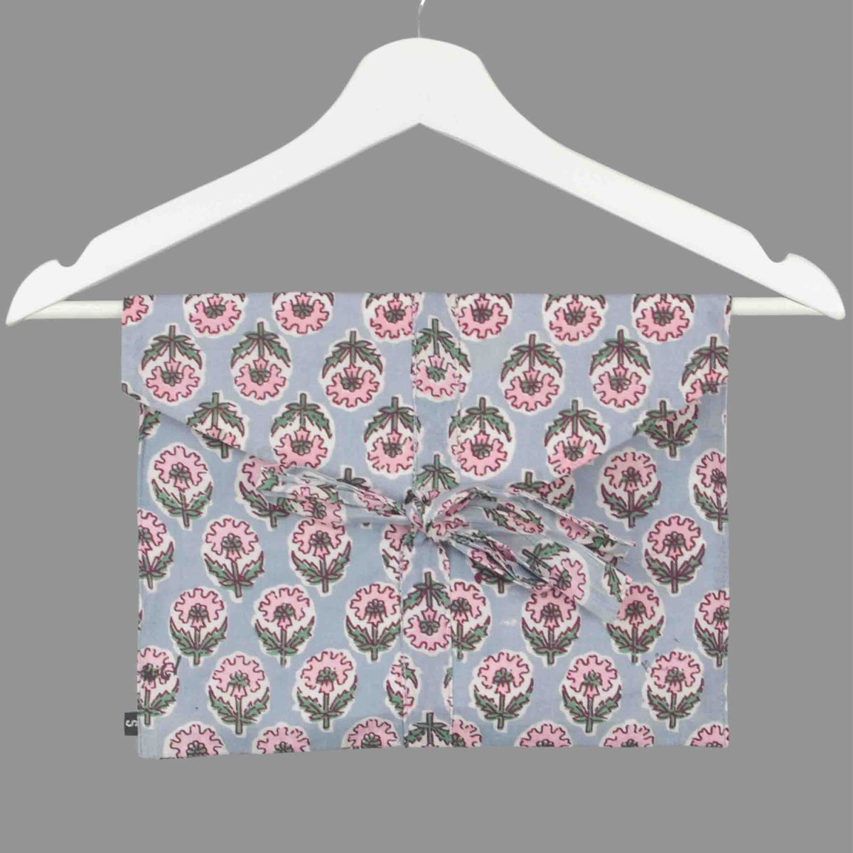 Long Block Printed Cotton Pyjama Set - Dusty Blue Botanical