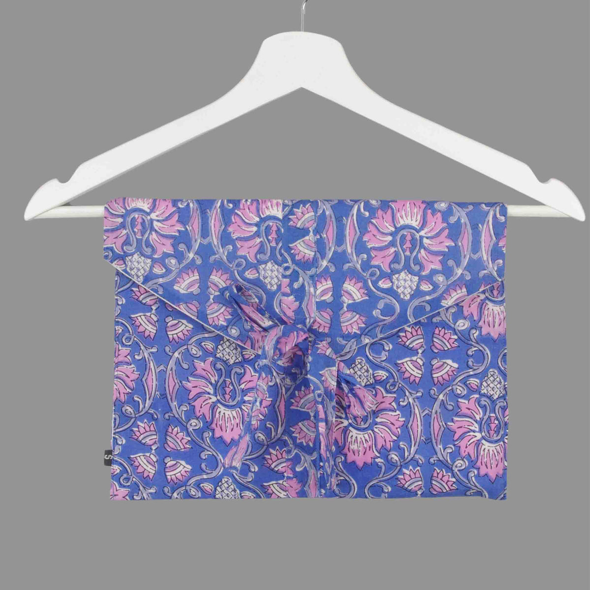 Long Block Printed Cotton Pyjama Set - Royal Blue & Orchid Pink