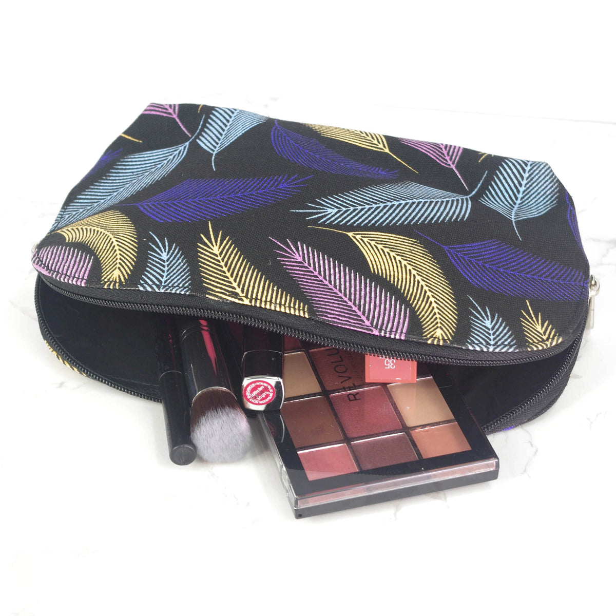Canvas Wash Bag /Makeup Pouch - Multicolored Feathers
