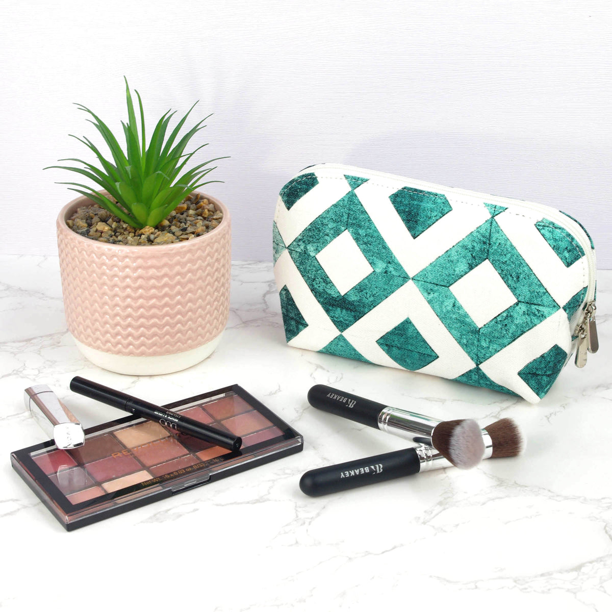 Canvas Wash Bag /Makeup Pouch - Teal On White