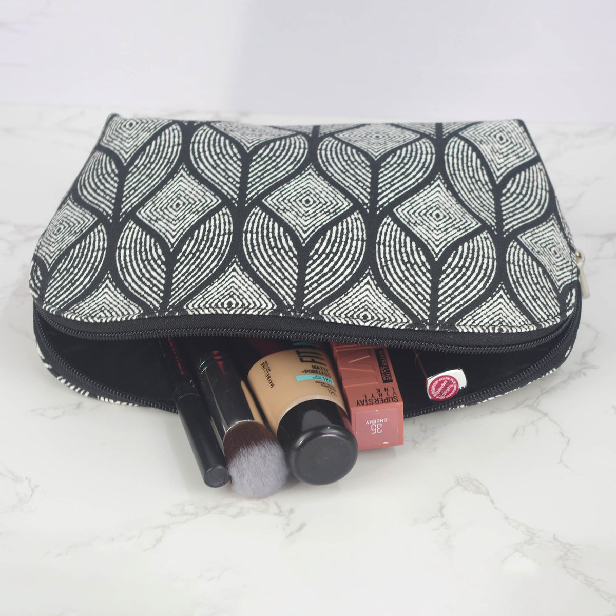 Canvas Wash Bag /Makeup Pouch - Black & White Abstract