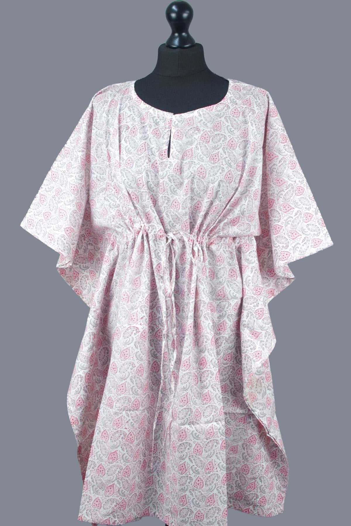 Block Printed Cotton Coverup / Kaftans - Pink Leaves