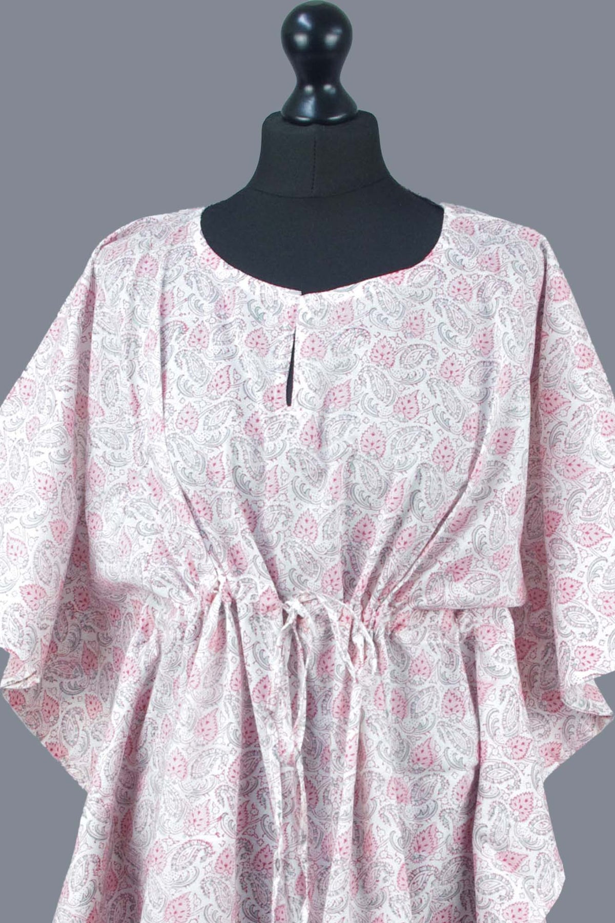 Block Printed Cotton Coverup / Kaftans - Pink Leaves