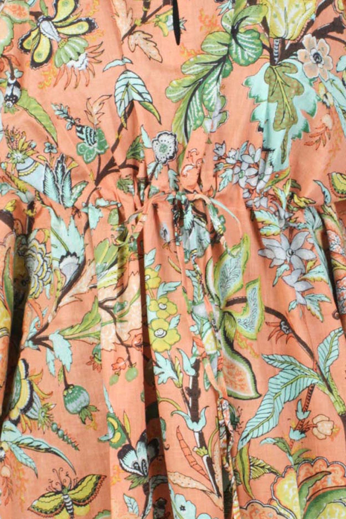 Block Printed Cotton Coverup / Kaftans - Tropical Peach Orange