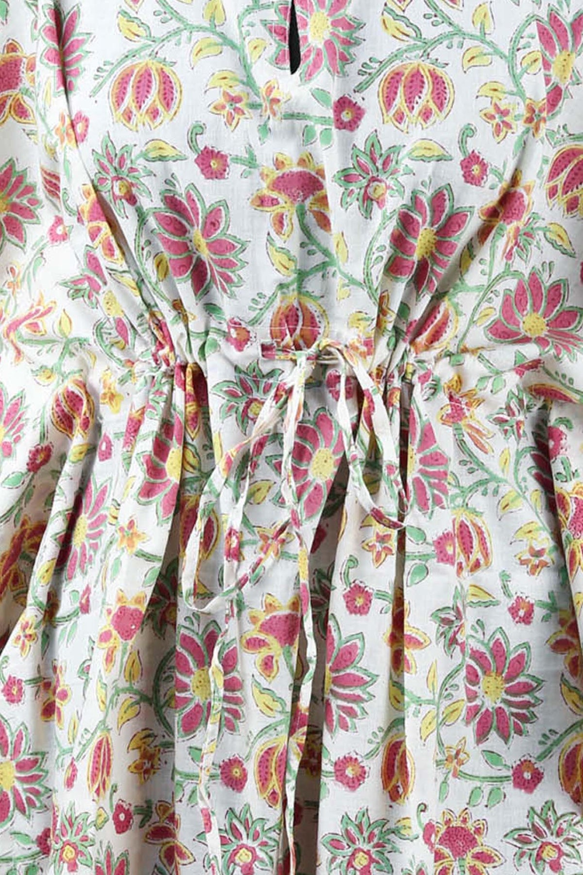 Block Printed Cotton Coverup / Kaftans - Red Floral On Cream Base