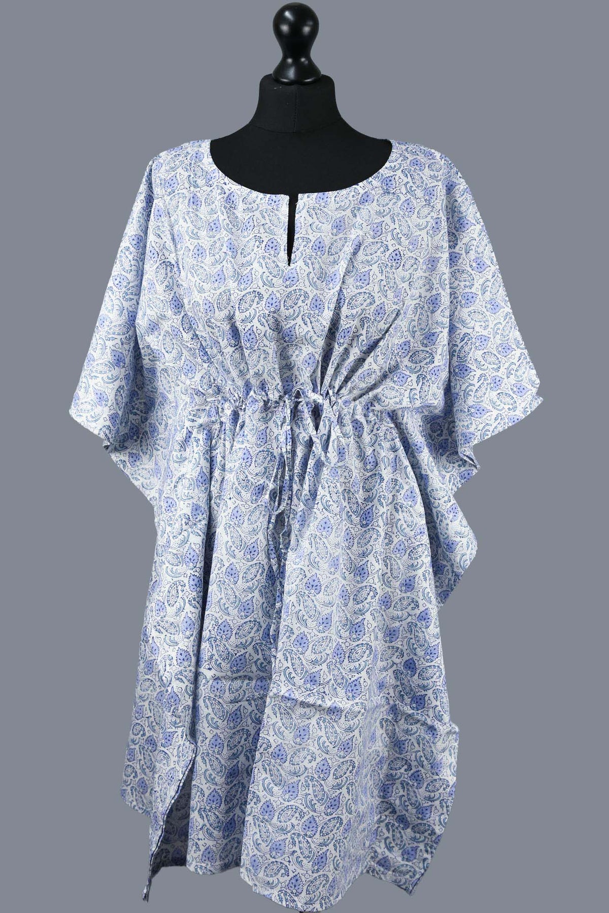 Block Printed Cotton Coverup / Kaftans - Blue Leaves