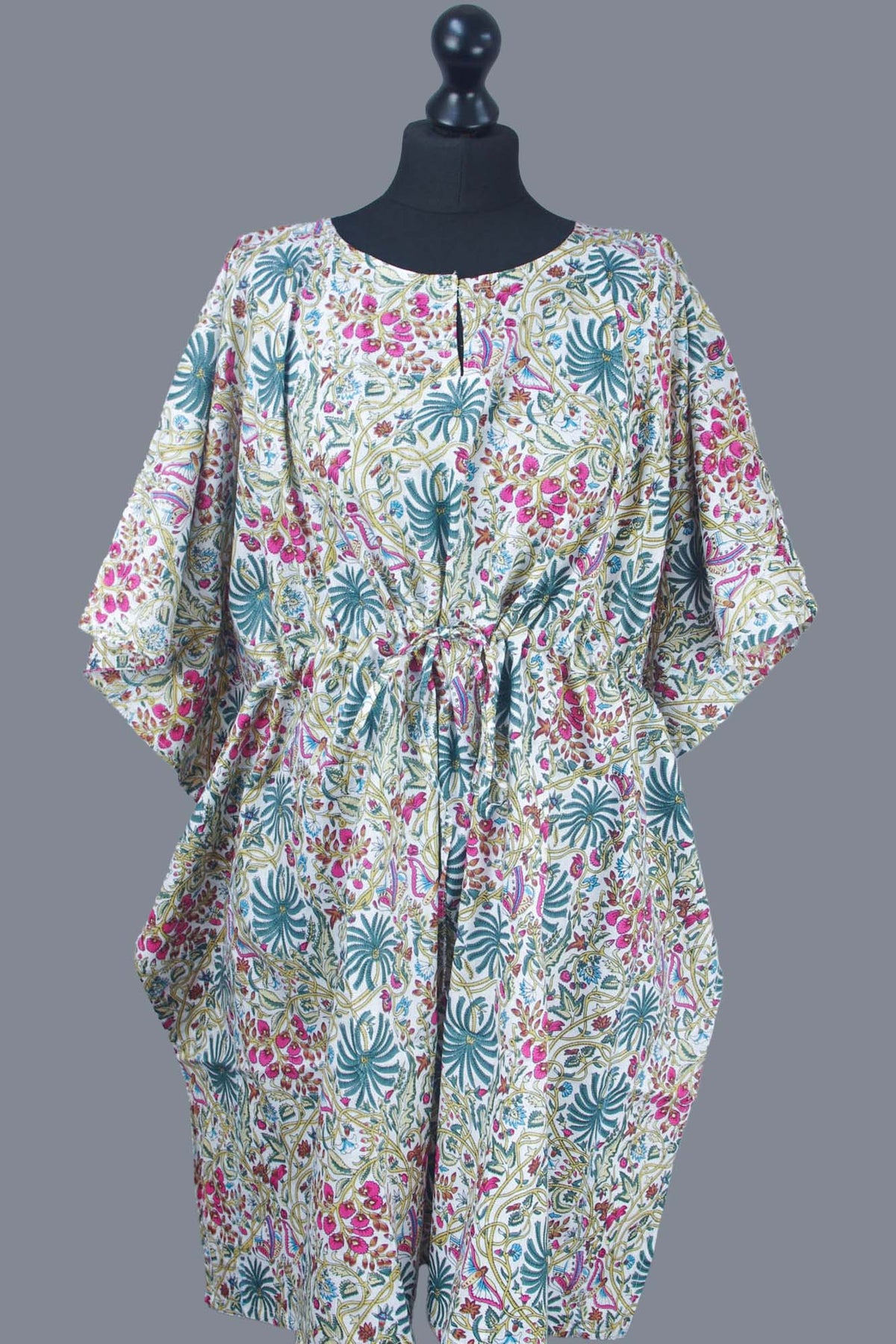 Block Printed Cotton Coverup / Kaftans - Palm Tree On White
