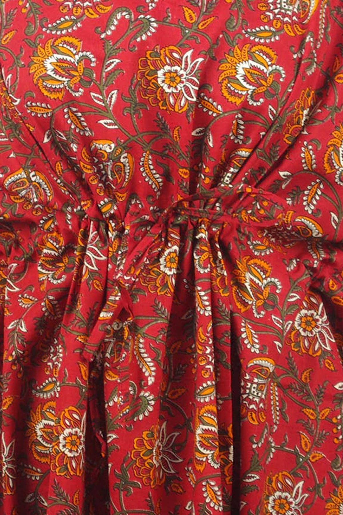 Block Printed Cotton Coverup / Kaftans -Maroon Red Carnation