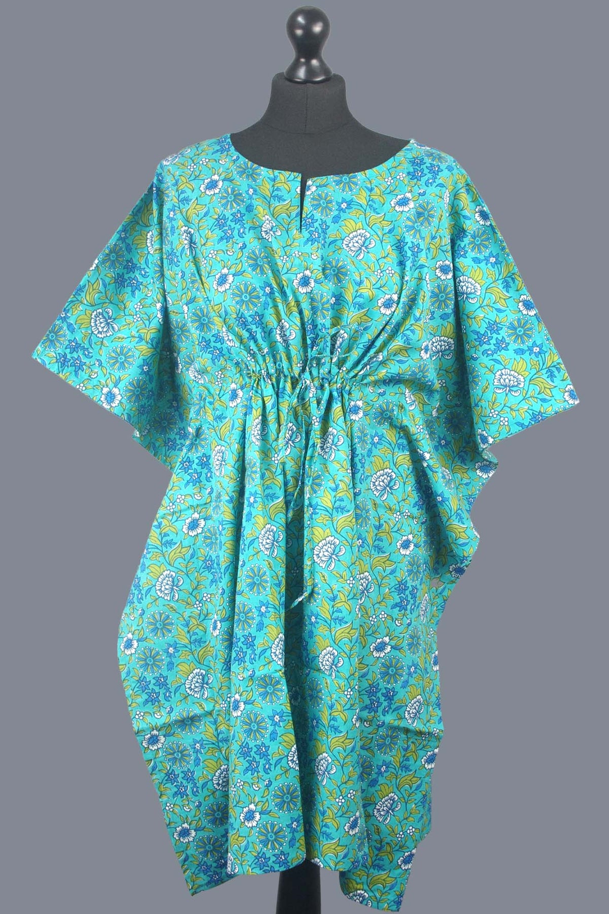 Block Printed Cotton Coverup / Kaftans - Teal Floral