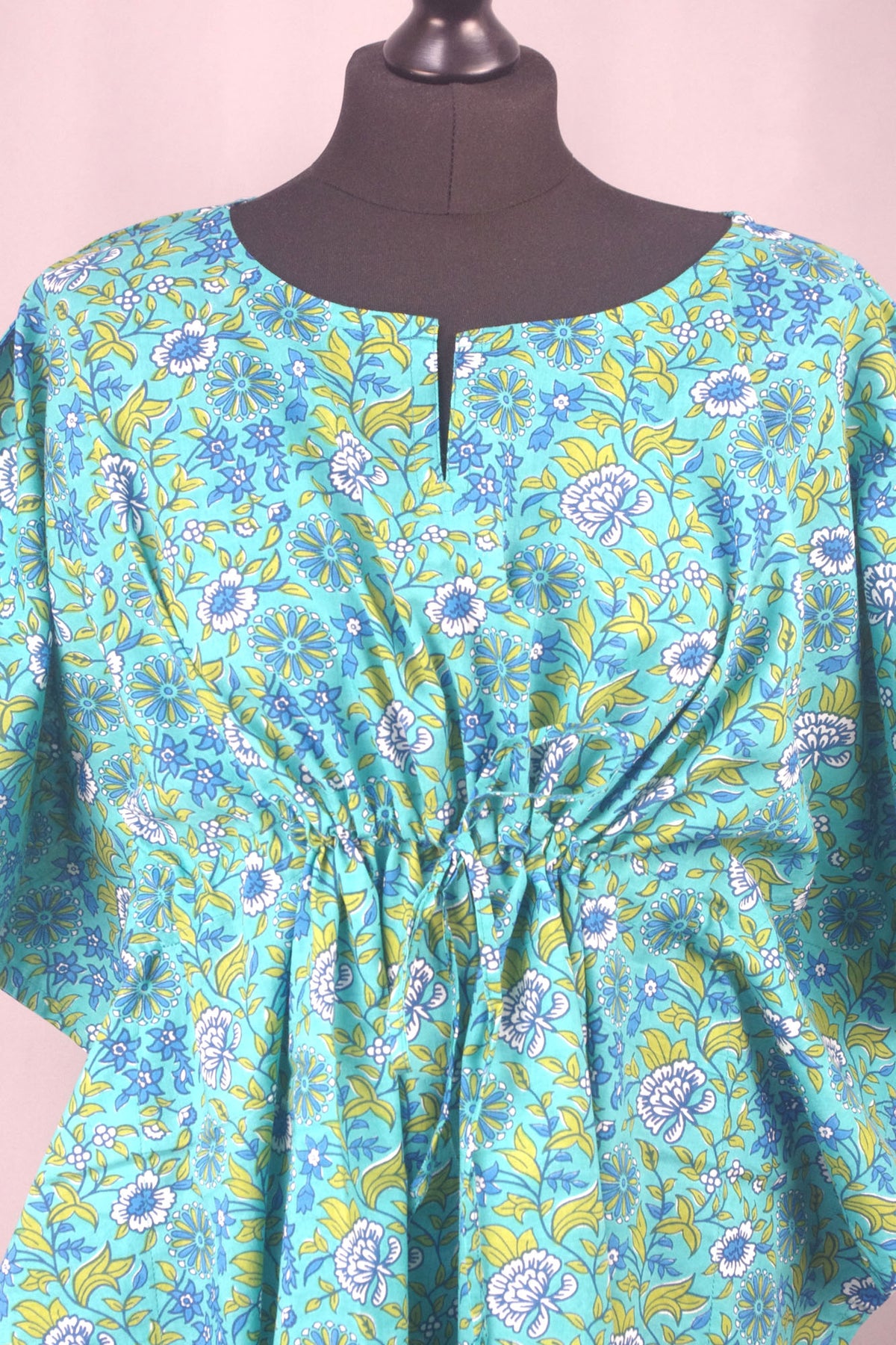 Block Printed Cotton Coverup / Kaftans - Teal Floral