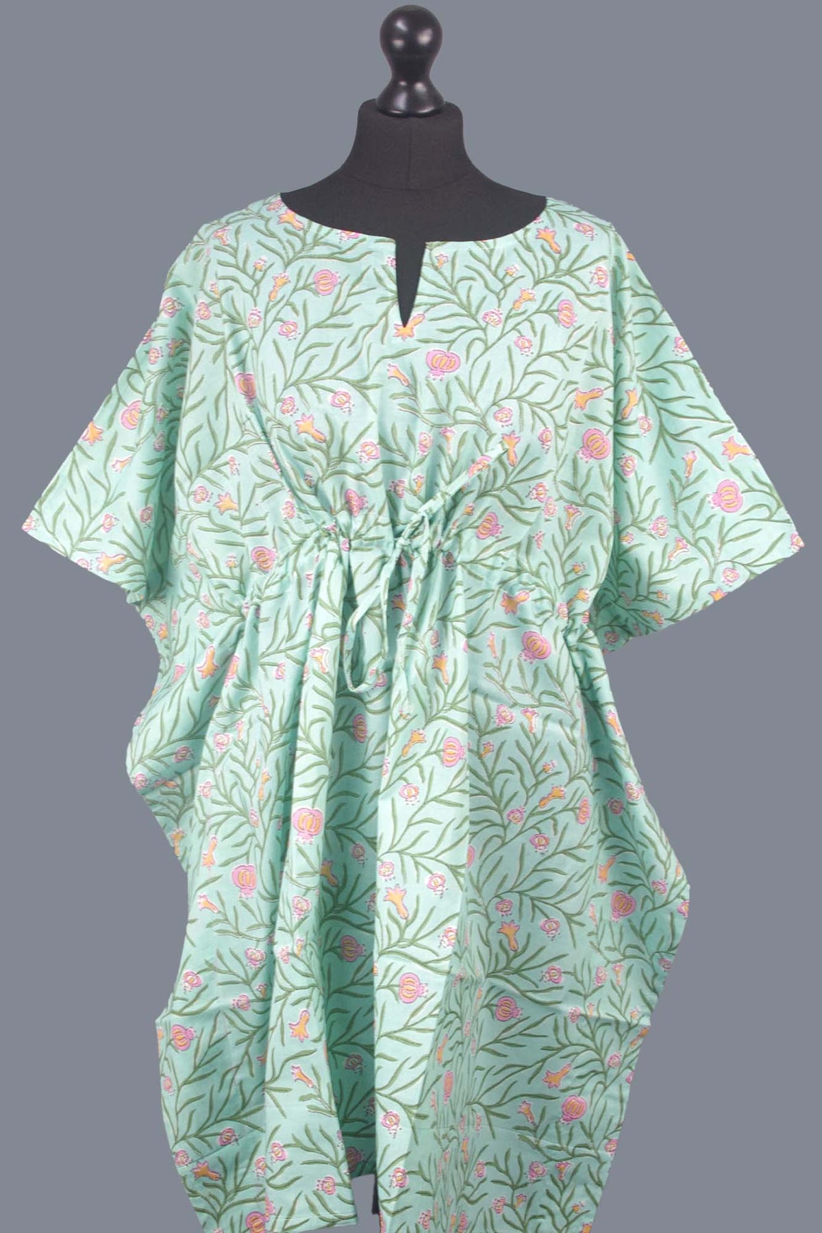 Block Printed Cotton Coverup / Kaftans - Minty Pomegranate
