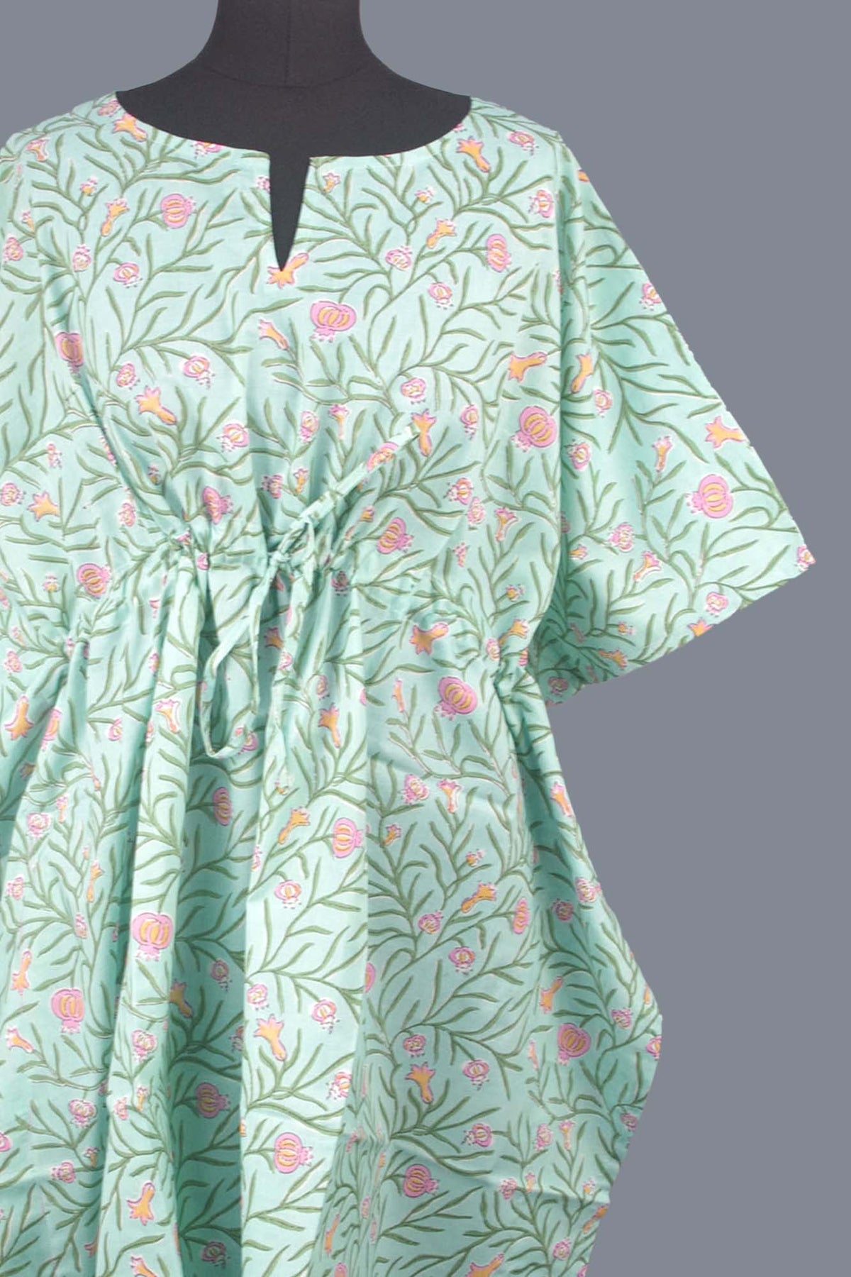 Block Printed Cotton Coverup / Kaftans - Minty Pomegranate