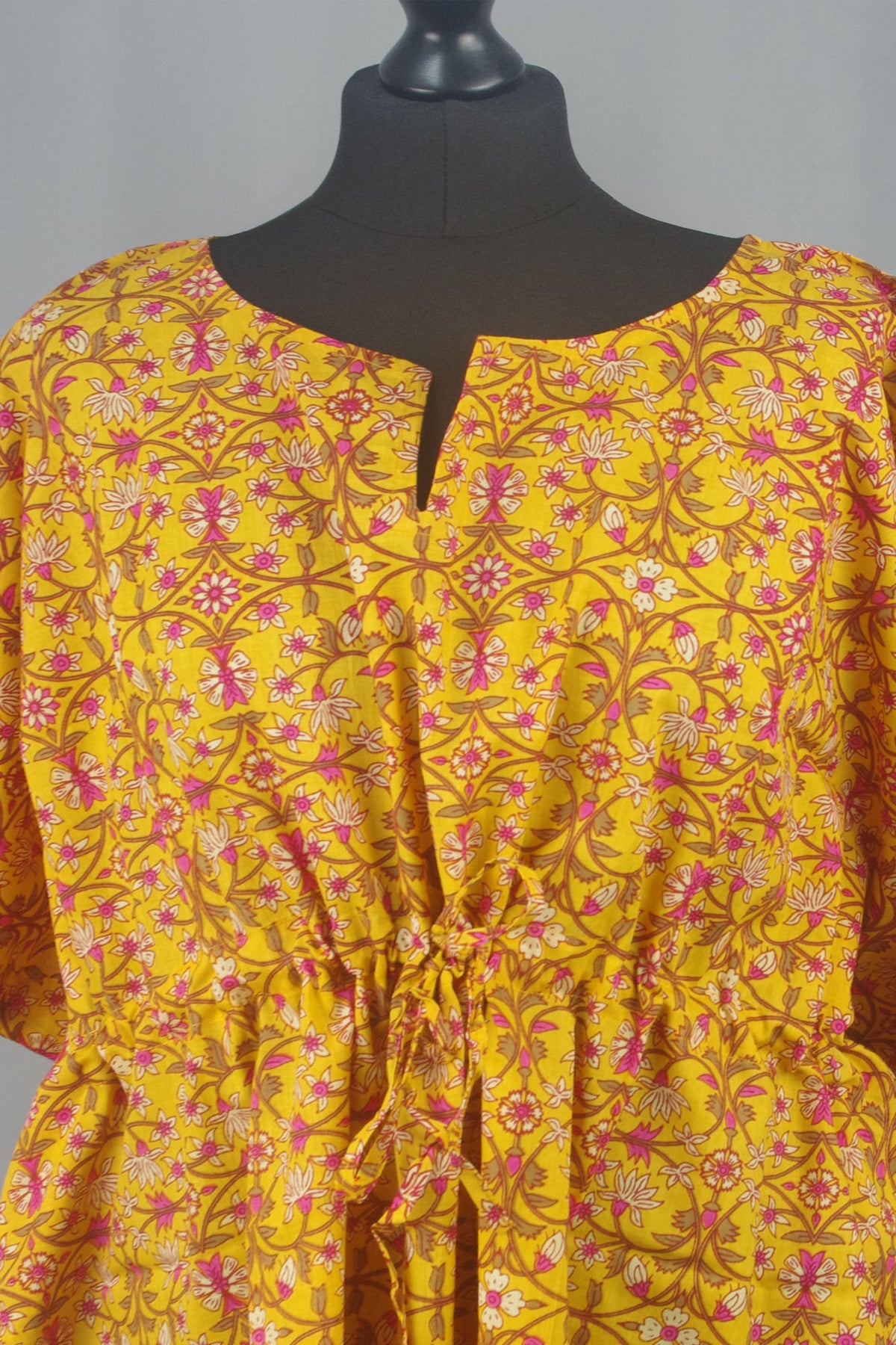 Block Printed Cotton Coverup / Kaftans - Yellow Floral