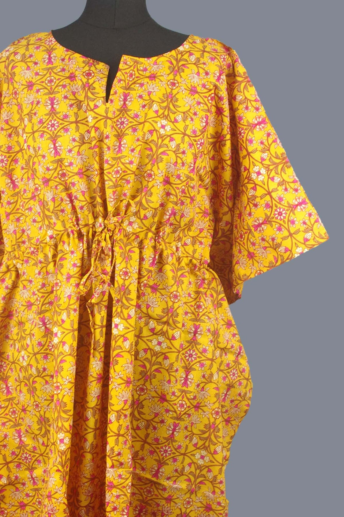 Block Printed Cotton Coverup / Kaftans - Yellow Floral