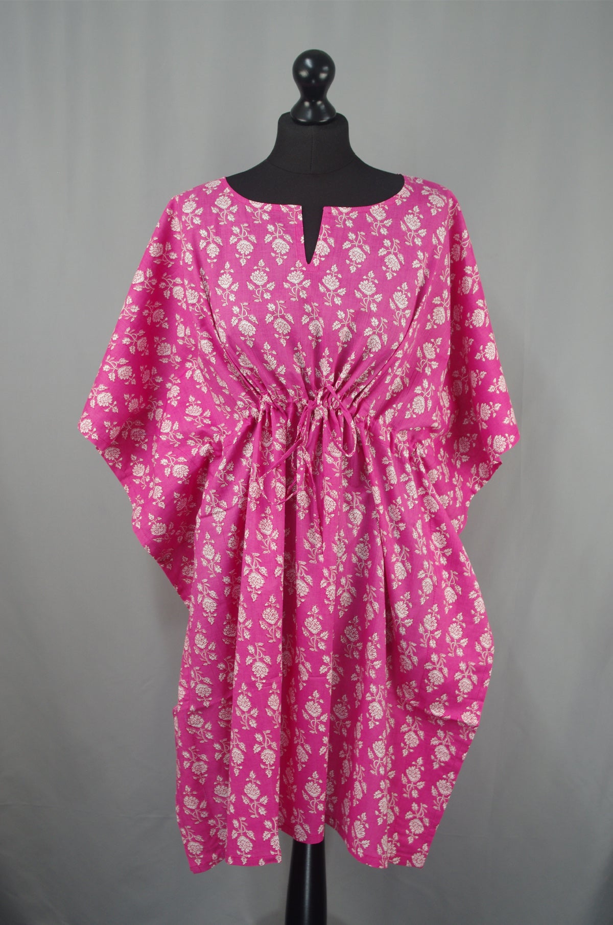 Block Printed Cotton Coverup / Kaftans - Pink Floral