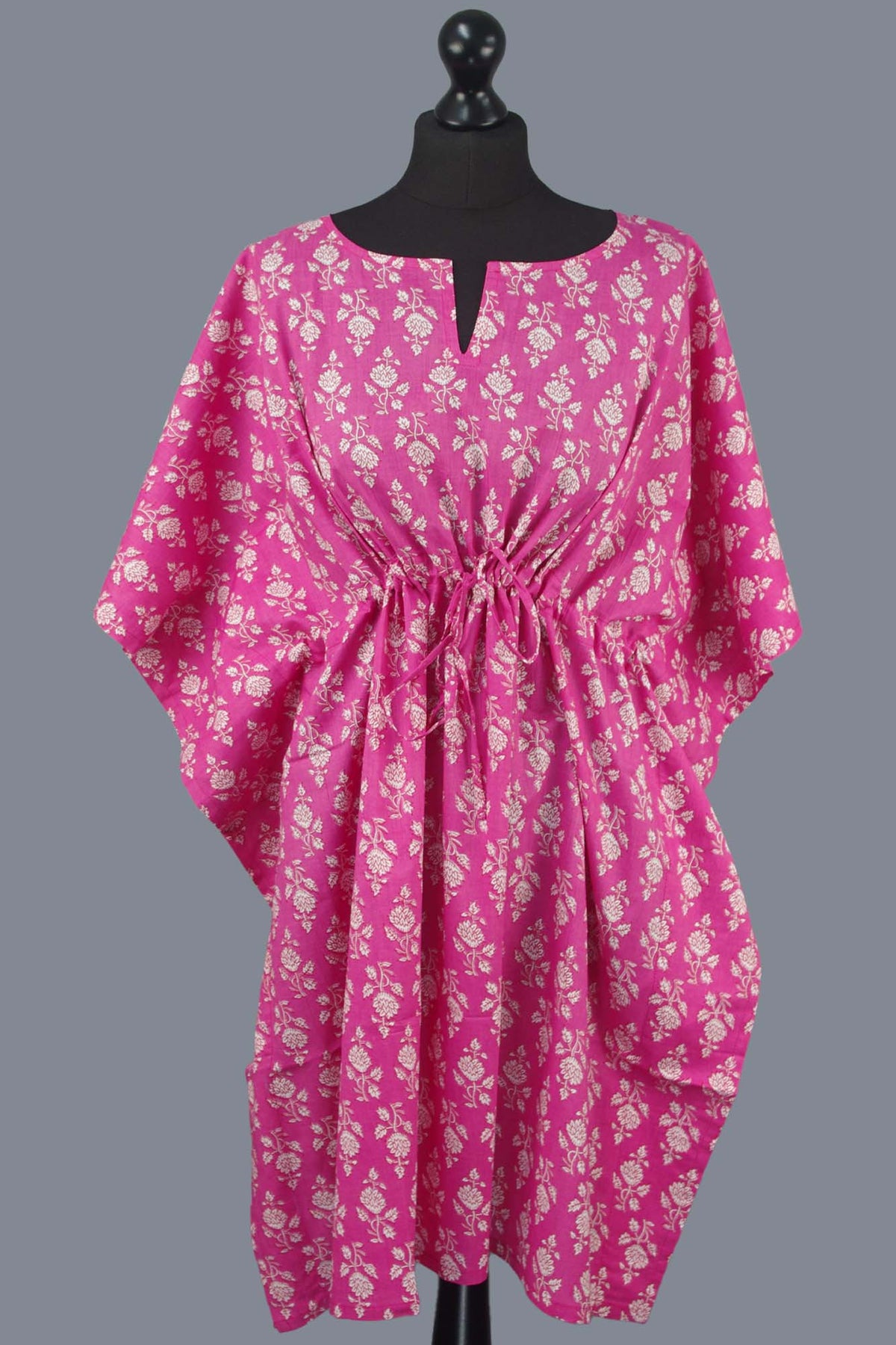 Block Printed Cotton Coverup / Kaftans - Pink Floral