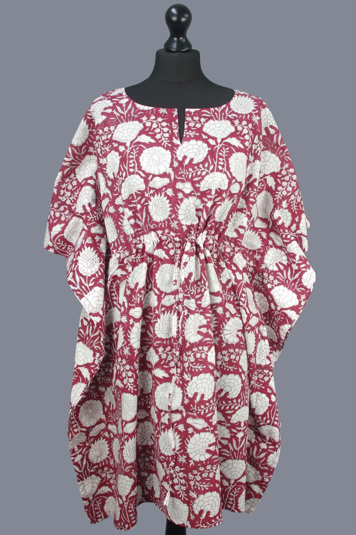 Blockbedruckter Baumwoll-Coverup / Kaftans - Blaue Blätter