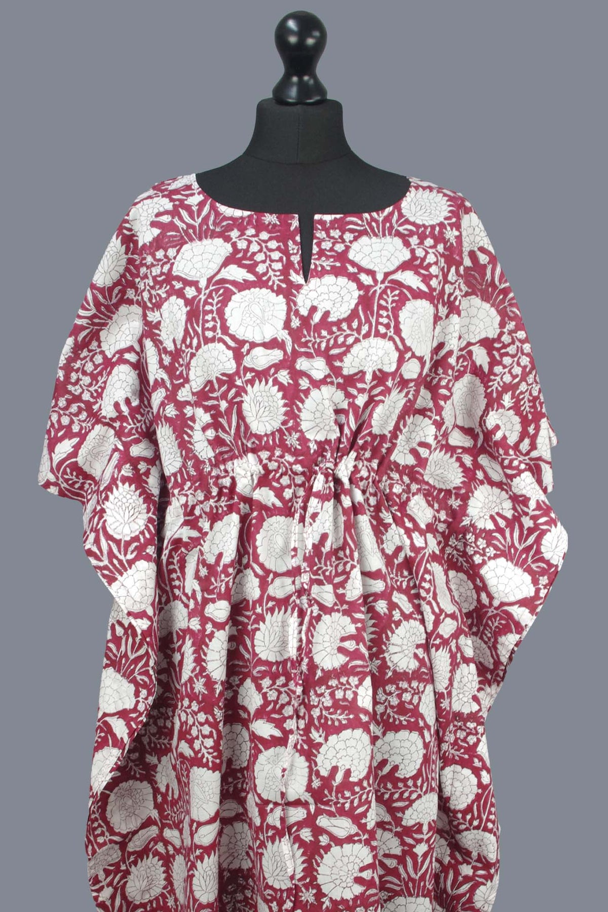 Blockbedruckter Baumwoll-Coverup / Kaftans - Blaue Blätter