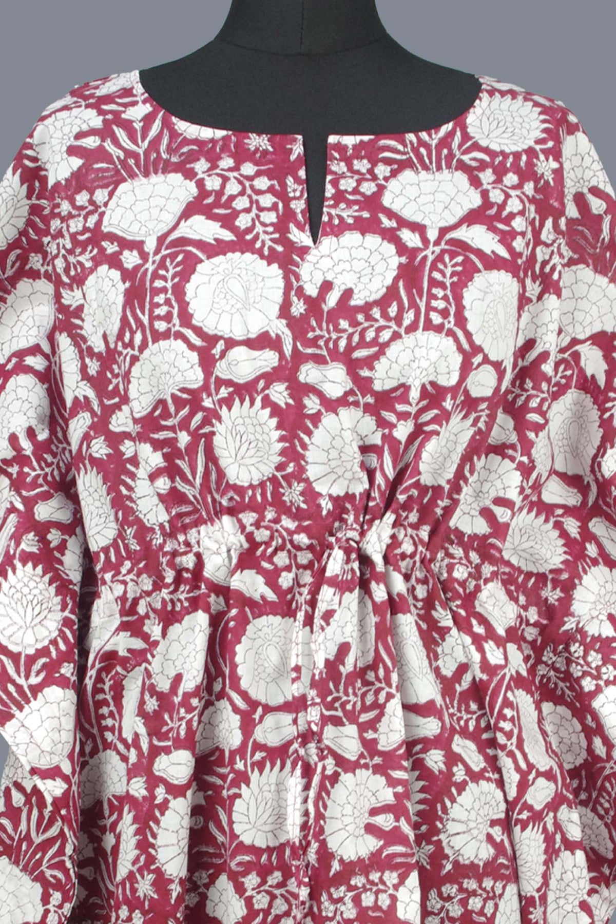 Blockbedruckter Baumwoll-Coverup / Kaftans - Blaue Blätter