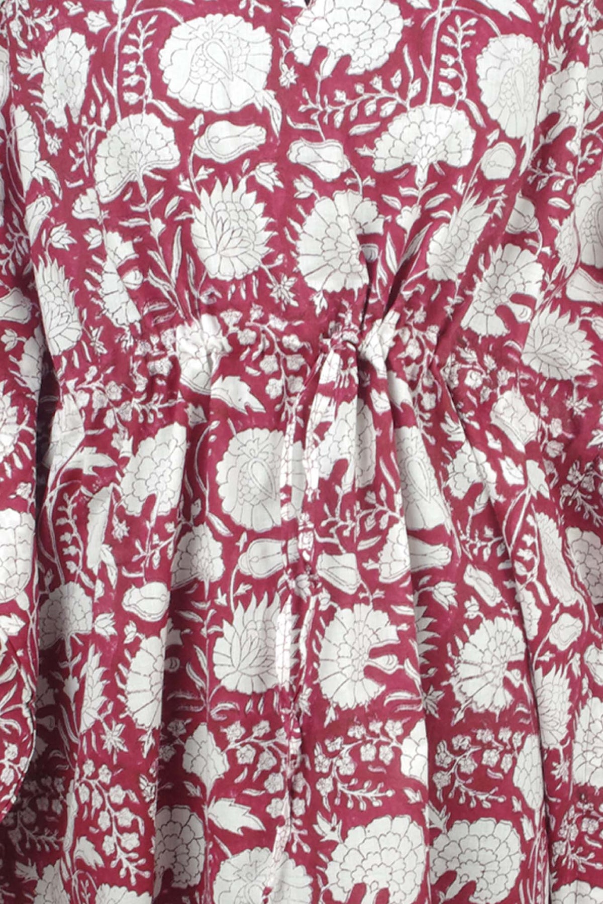 Blockbedruckter Baumwoll-Coverup / Kaftans - Blaue Blätter