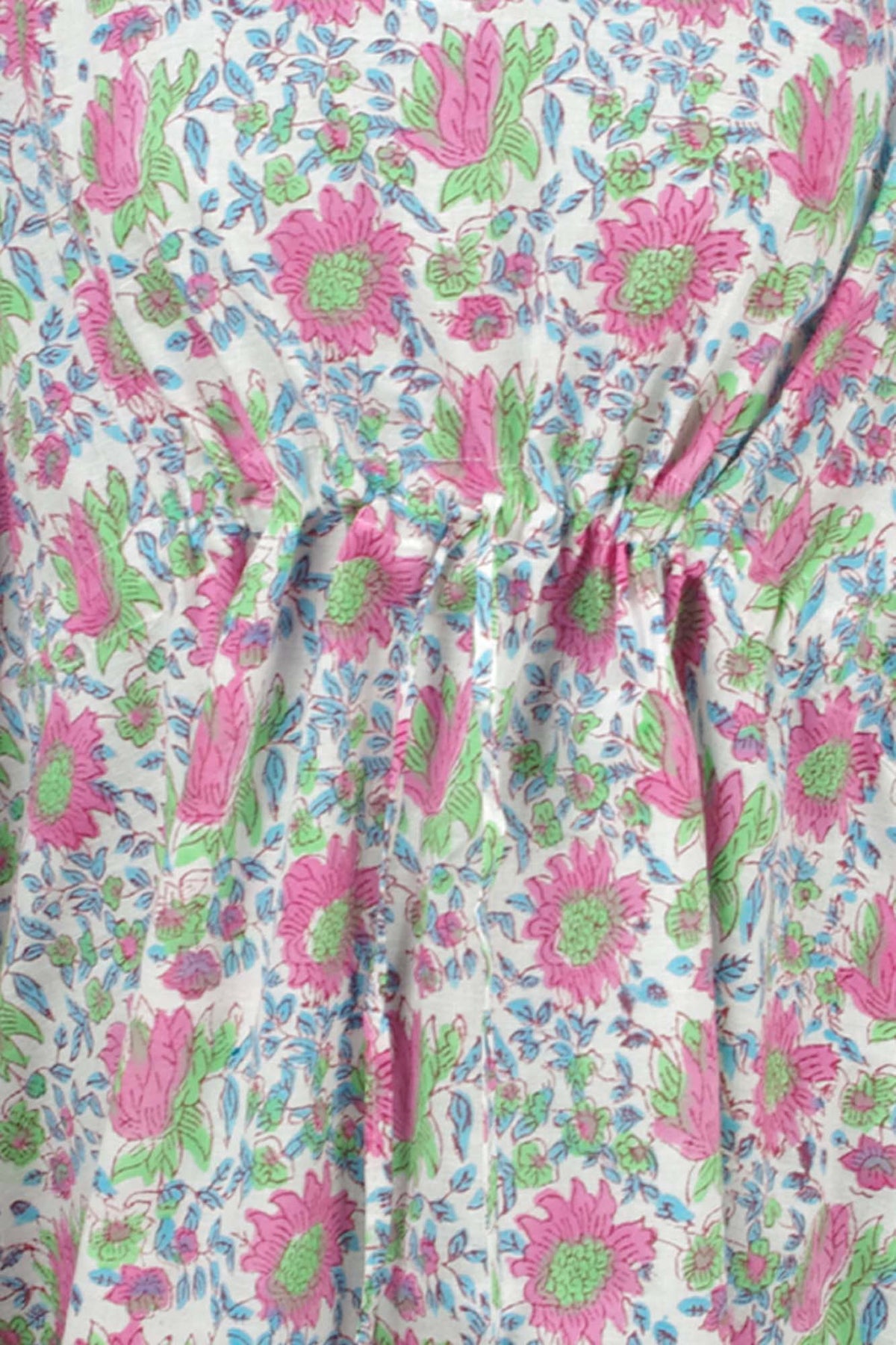 Block Printed Cotton Coverup / Kaftans - White Floral