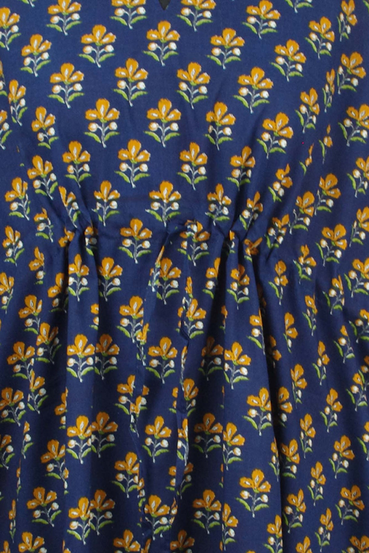 Block Printed Cotton Coverup / Kaftans - Yellow Blue Floral