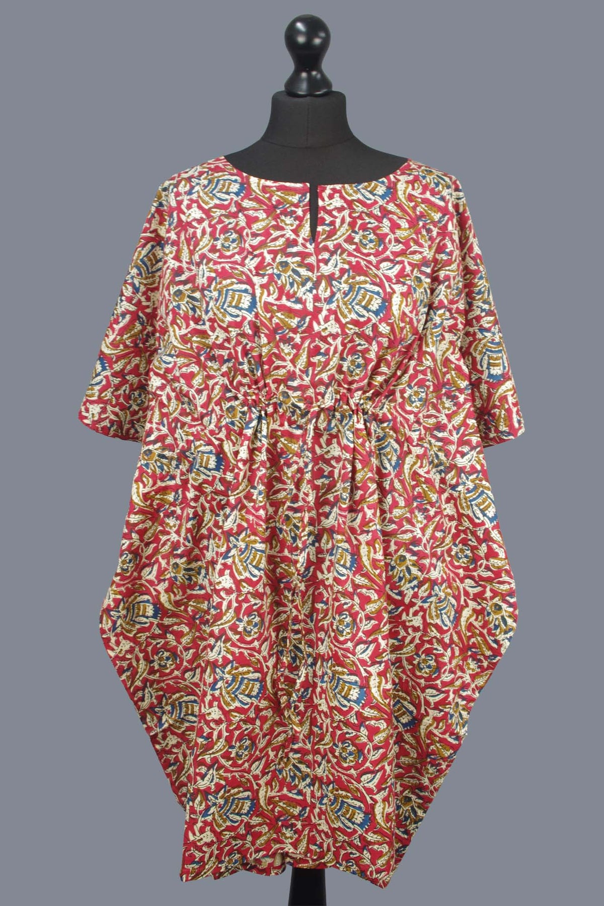 Block Printed Cotton Coverup / Kaftans - Red Blue Floral