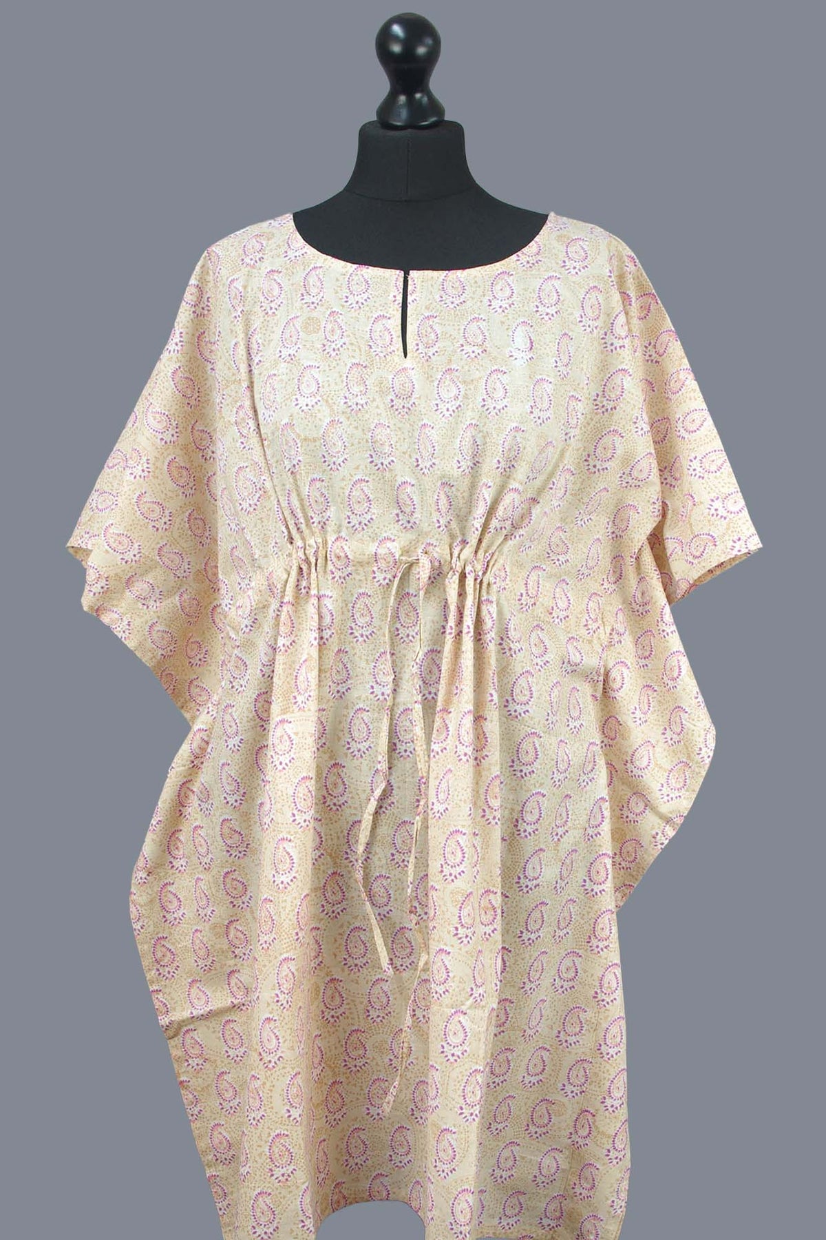 Blockbedruckter Baumwoll-Coverup / Kaftans - Blaue Blätter