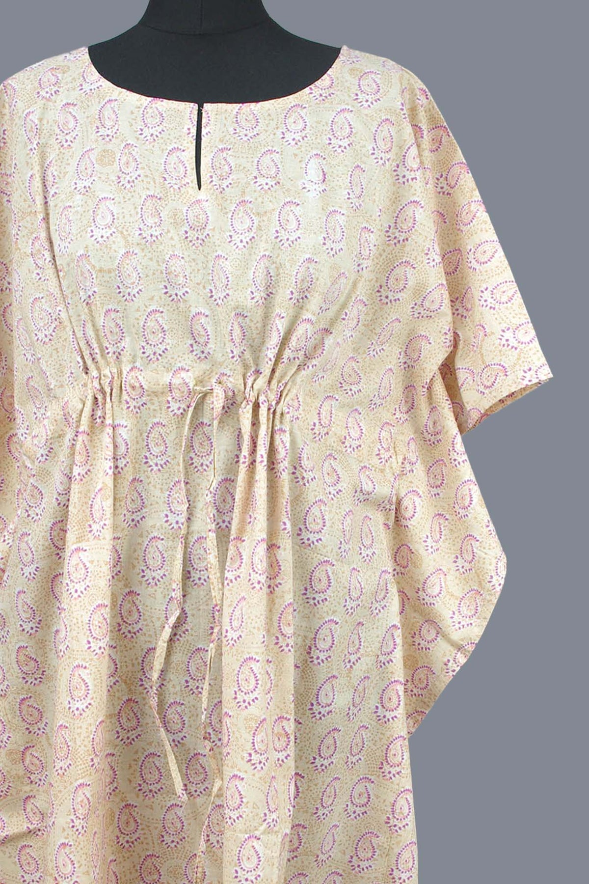 Blockbedruckter Baumwoll-Coverup / Kaftans - Blaue Blätter