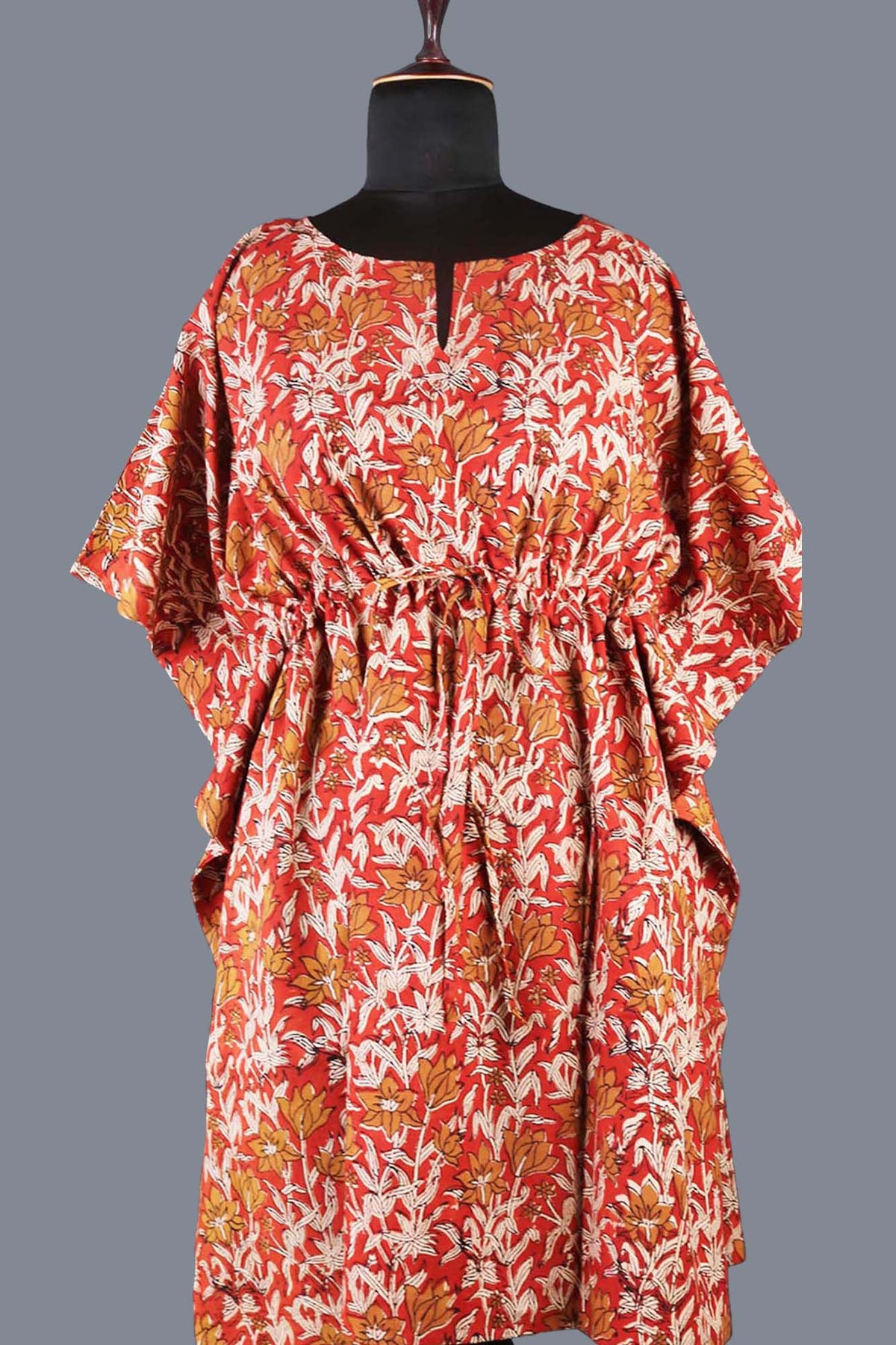 Block Printed Cotton Coverup / Kaftans - Red Floral