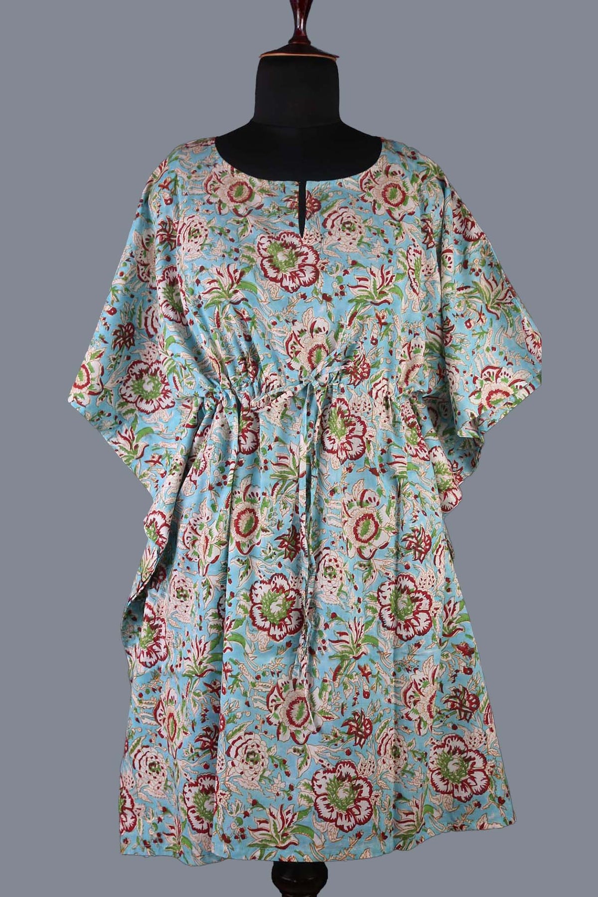 Block Printed Cotton Coverup / Kaftans - Blue Floral