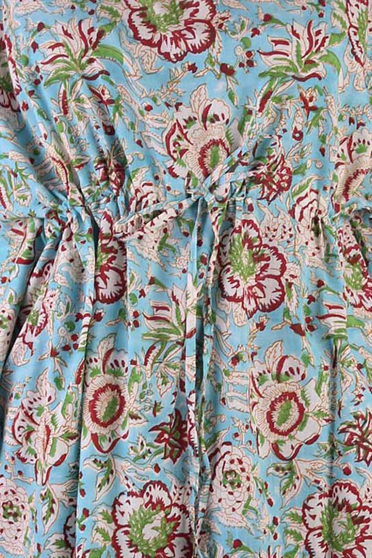 Blockbedruckter Baumwoll-Coverup / Kaftans - Blaue Blätter