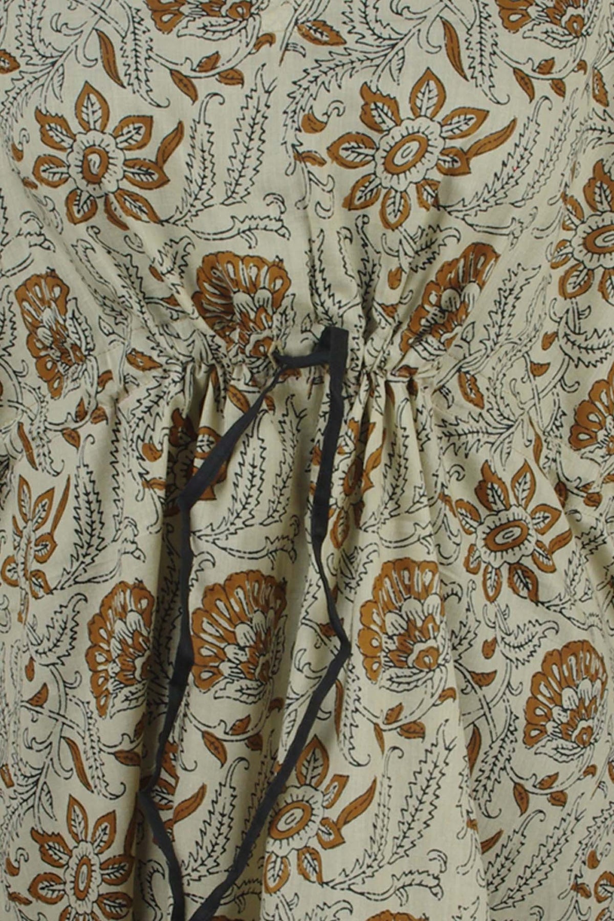 Short Cotton Coverup Kaftans With Border - Floral Jaal Beige