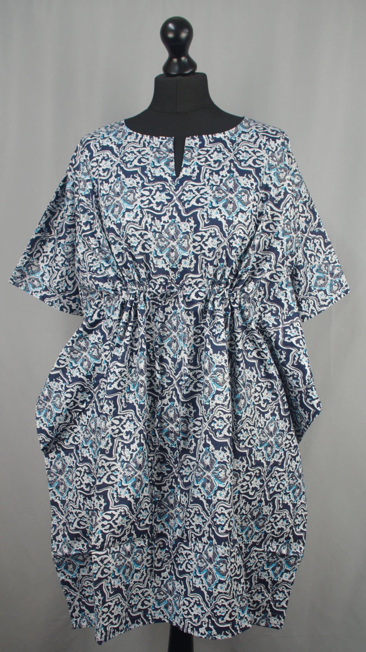 Block Printed Cotton Coverup / Kaftans - Blue Abstract