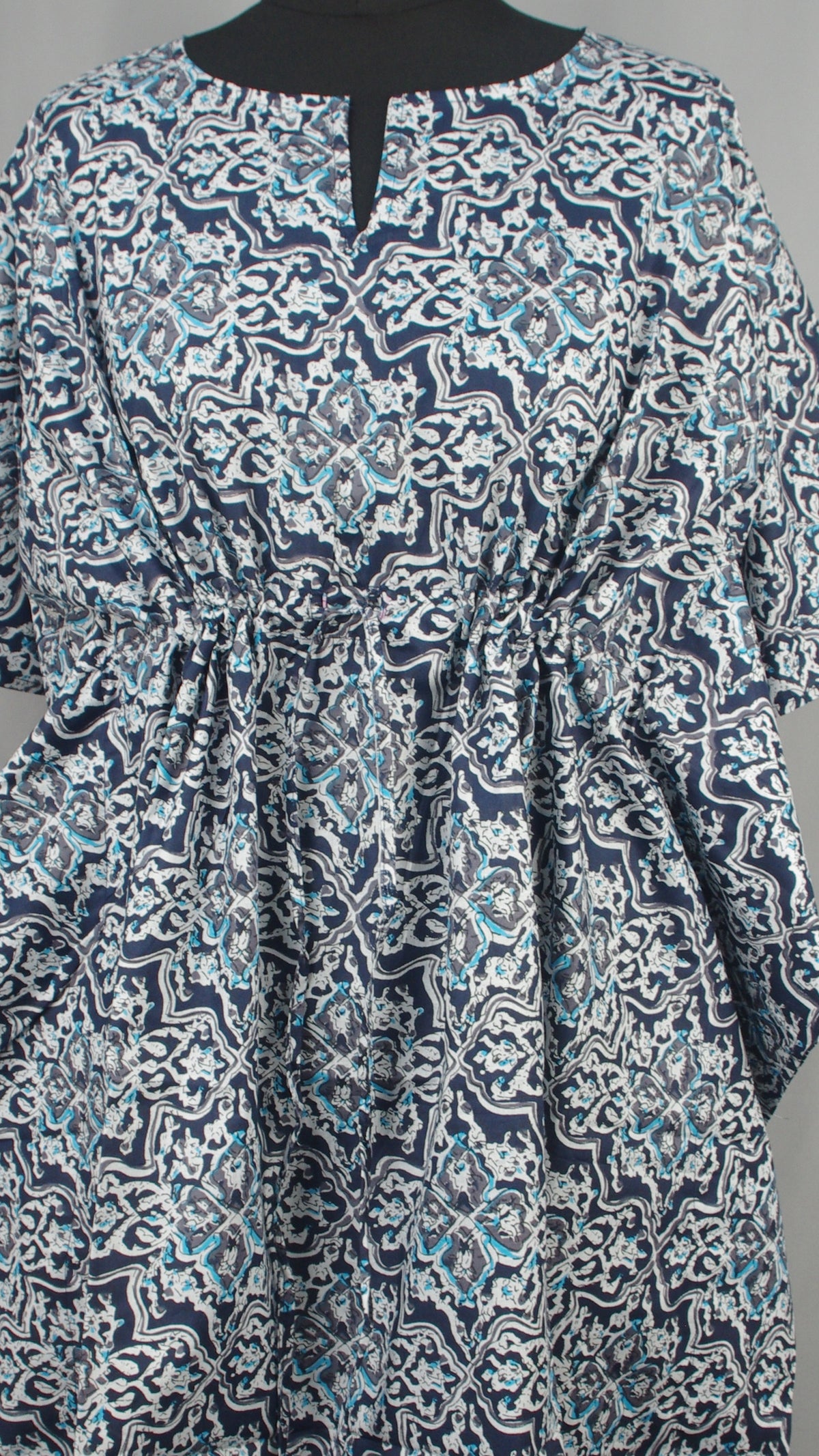 Block Printed Cotton Coverup / Kaftans - Blue Abstract