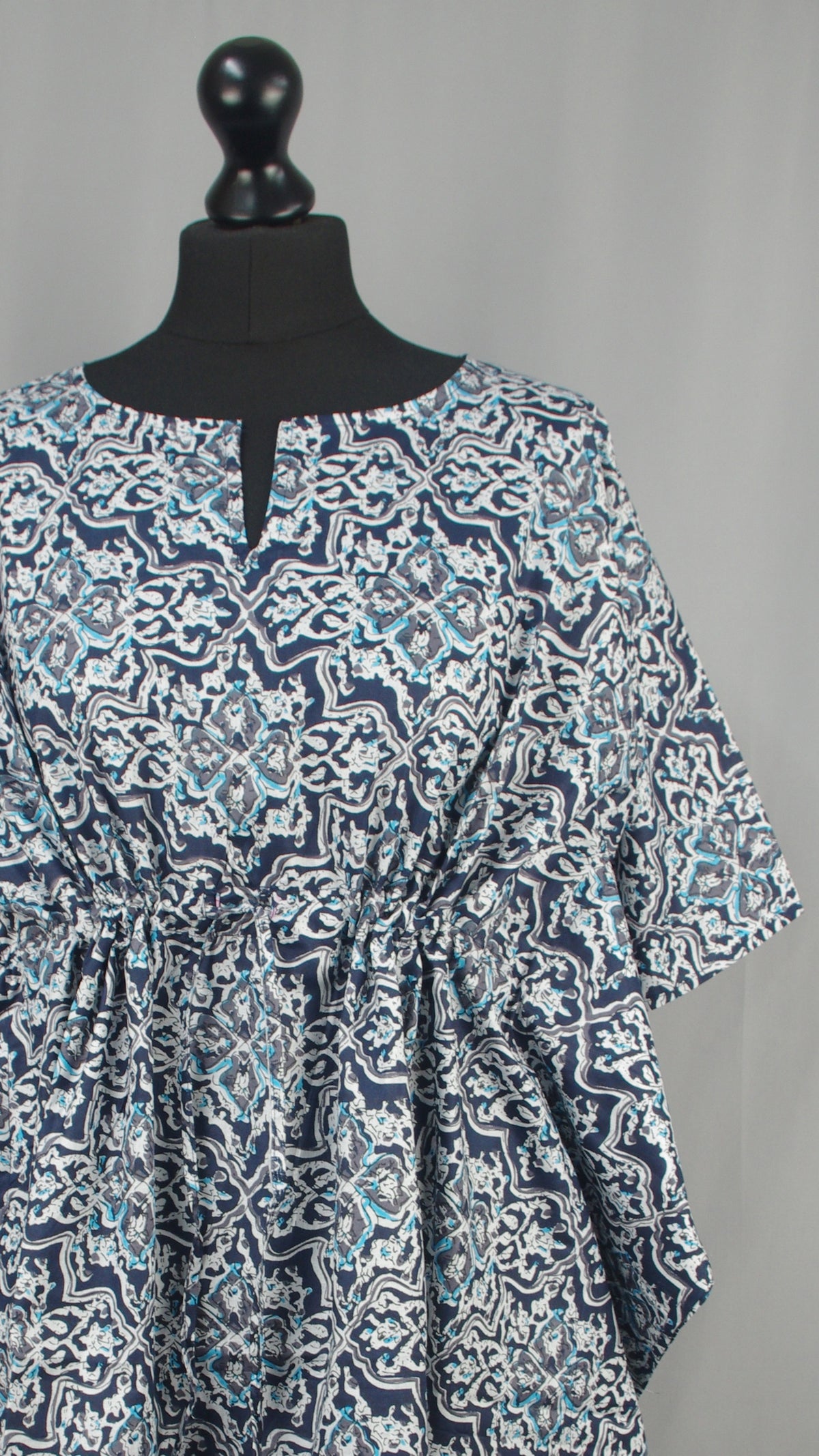 Block Printed Cotton Coverup / Kaftans - Blue Abstract