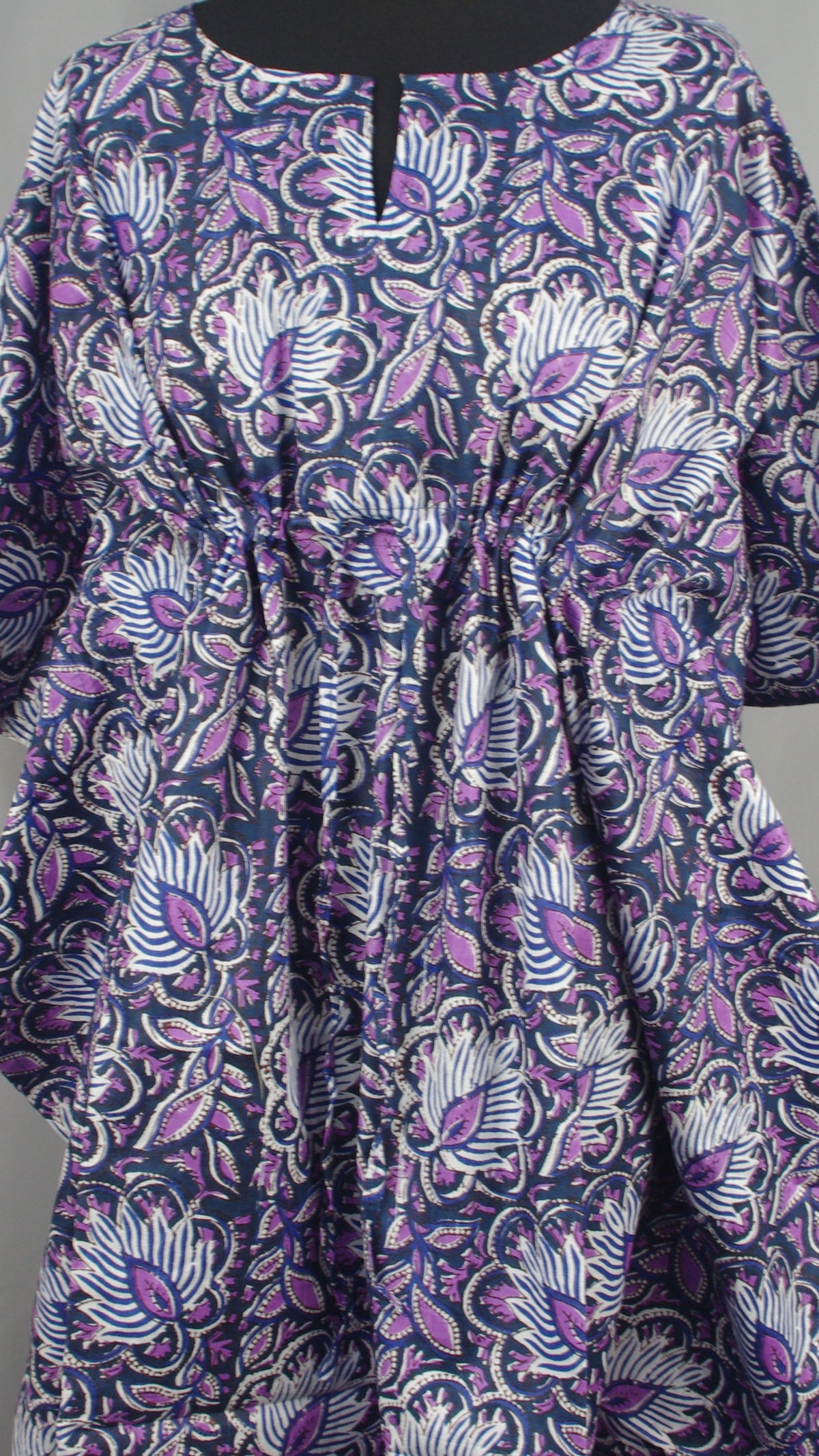 Block Printed Cotton Coverup / Kaftans - Coral Purple Floral