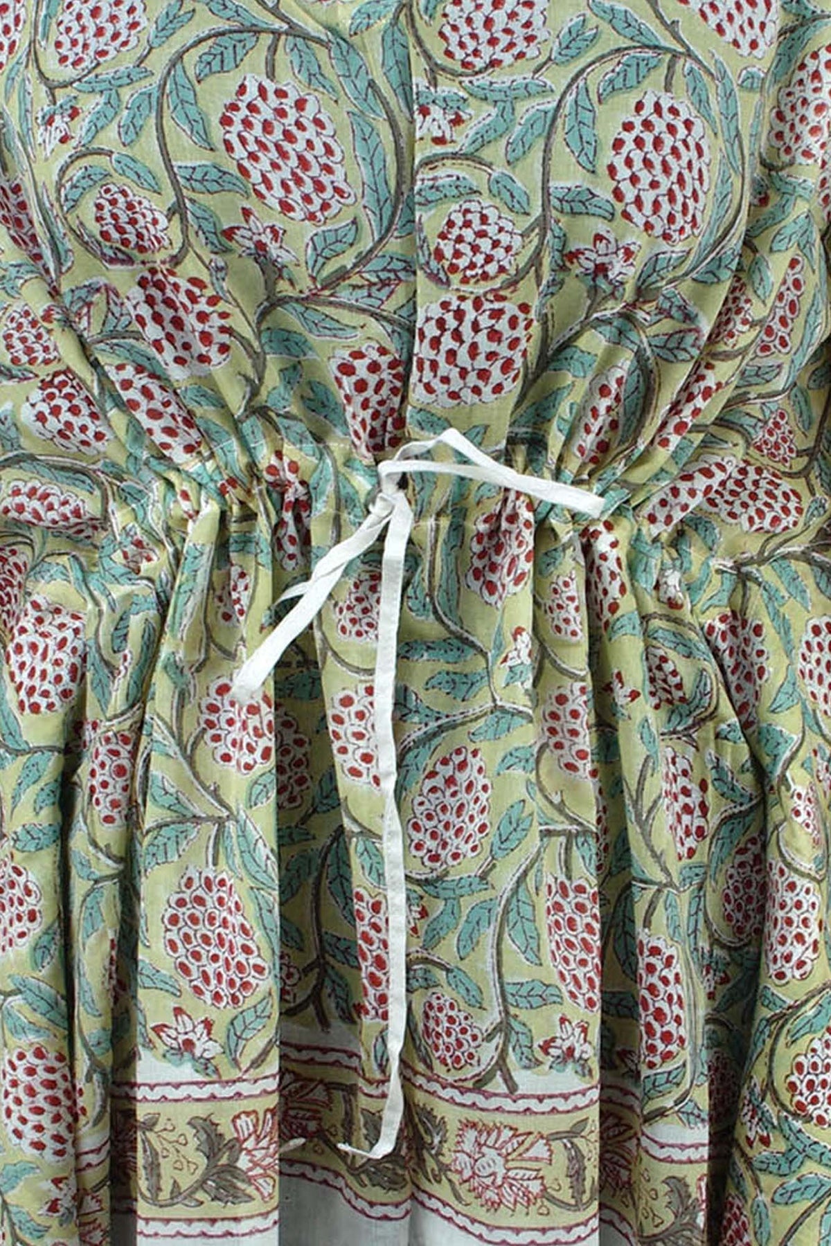 Short Cotton Coverup Kaftans With Border - Grapes On Beige