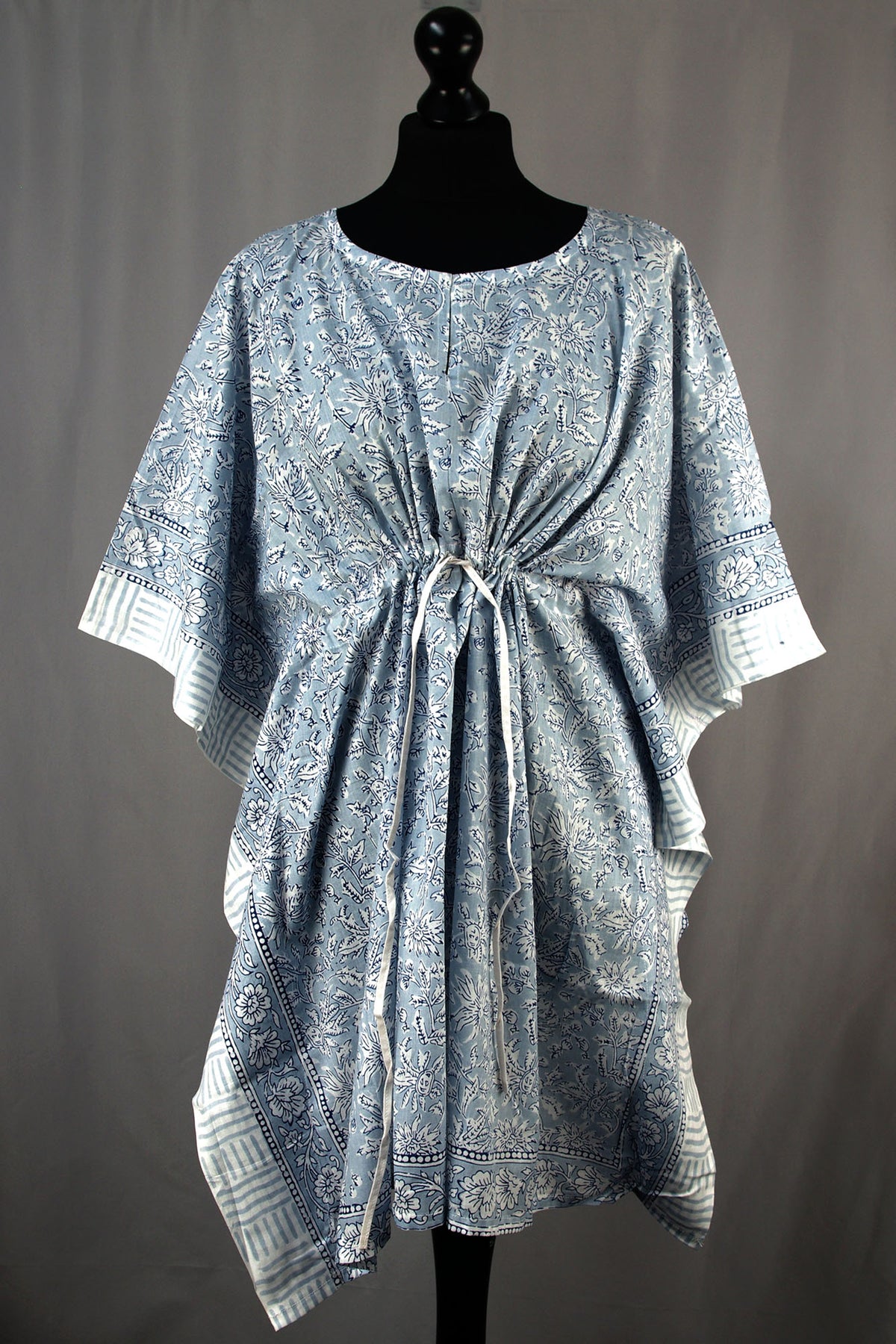 Block Printed Cotton Coverup / Kaftans - Grey Floral