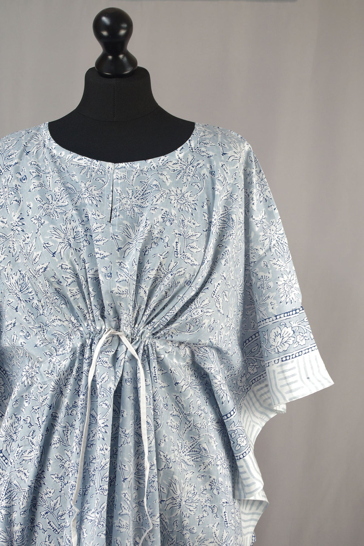 Block Printed Cotton Coverup / Kaftans - Grey Floral