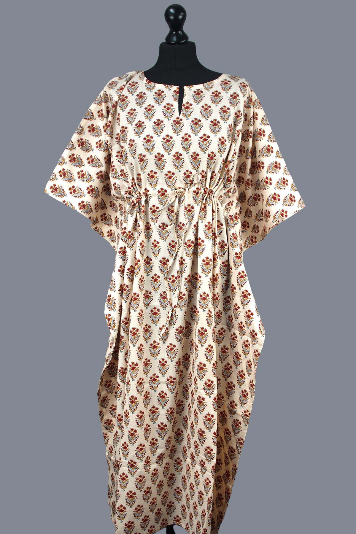 Blockbedruckter Baumwoll-Coverup / Kaftans - Blaue Blätter