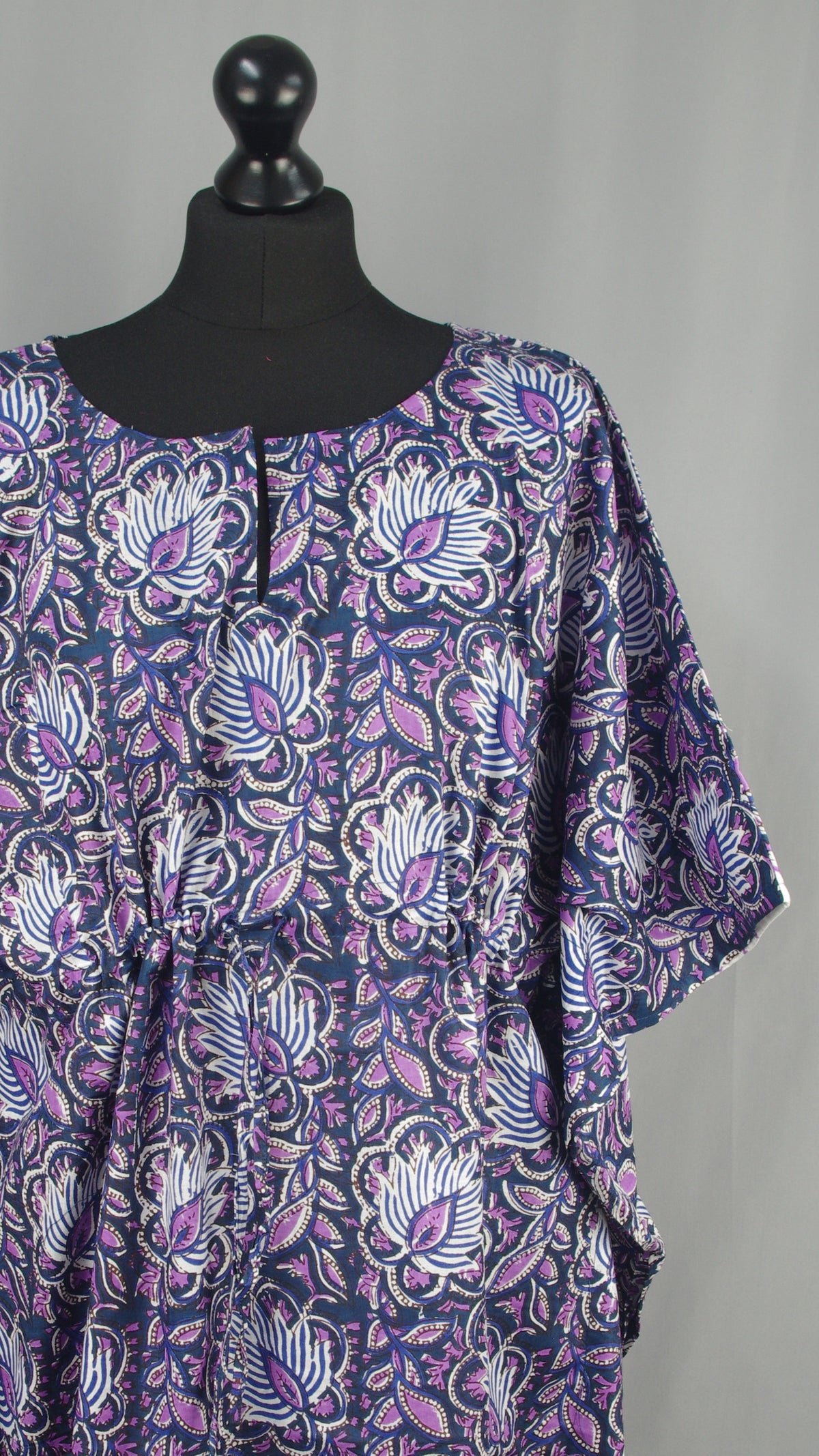 Cotton Long Kaftan - Purple Blue Paisley