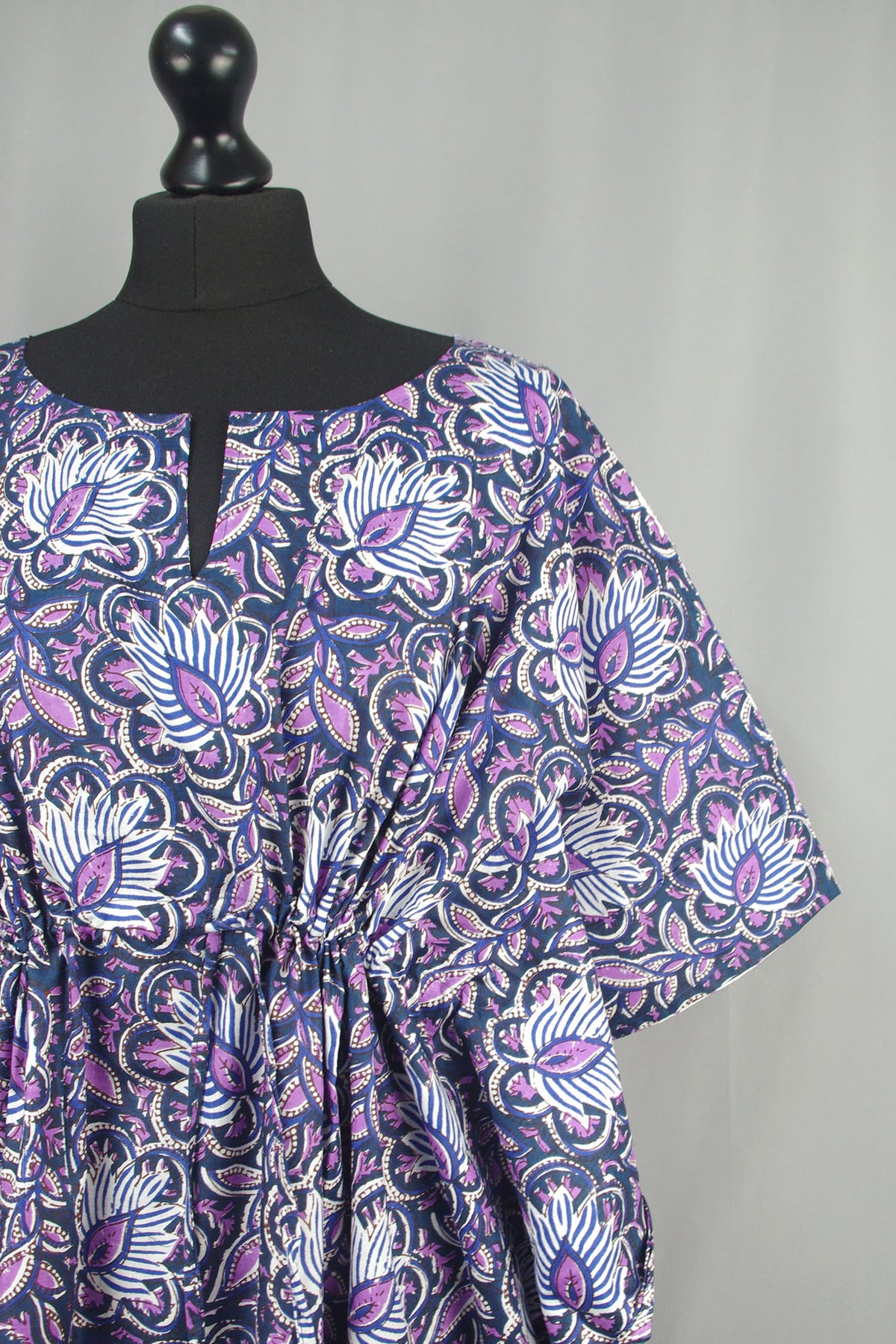 Cotton Long Kaftan - Purple Blue Paisley