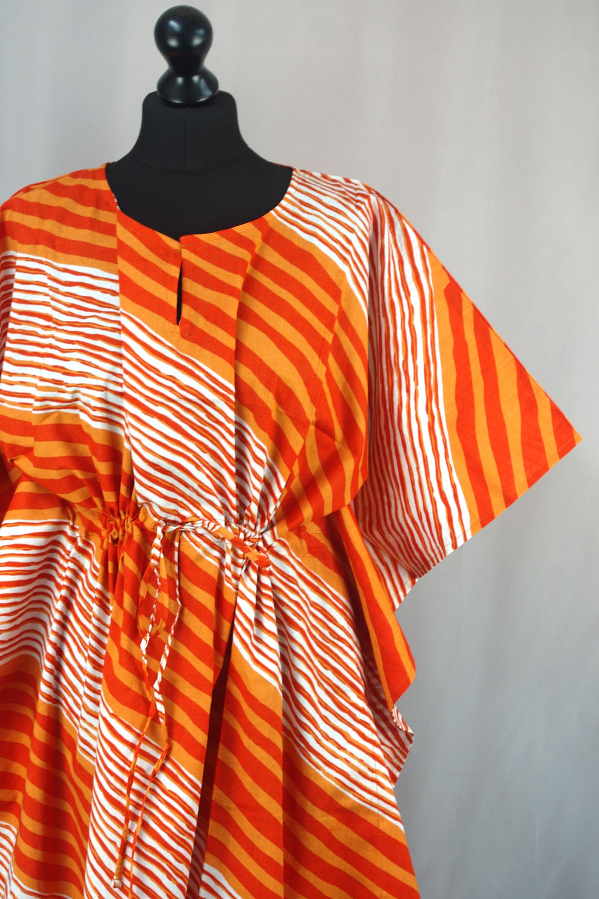 Cotton Long Kaftan - Orange And Red Stripes