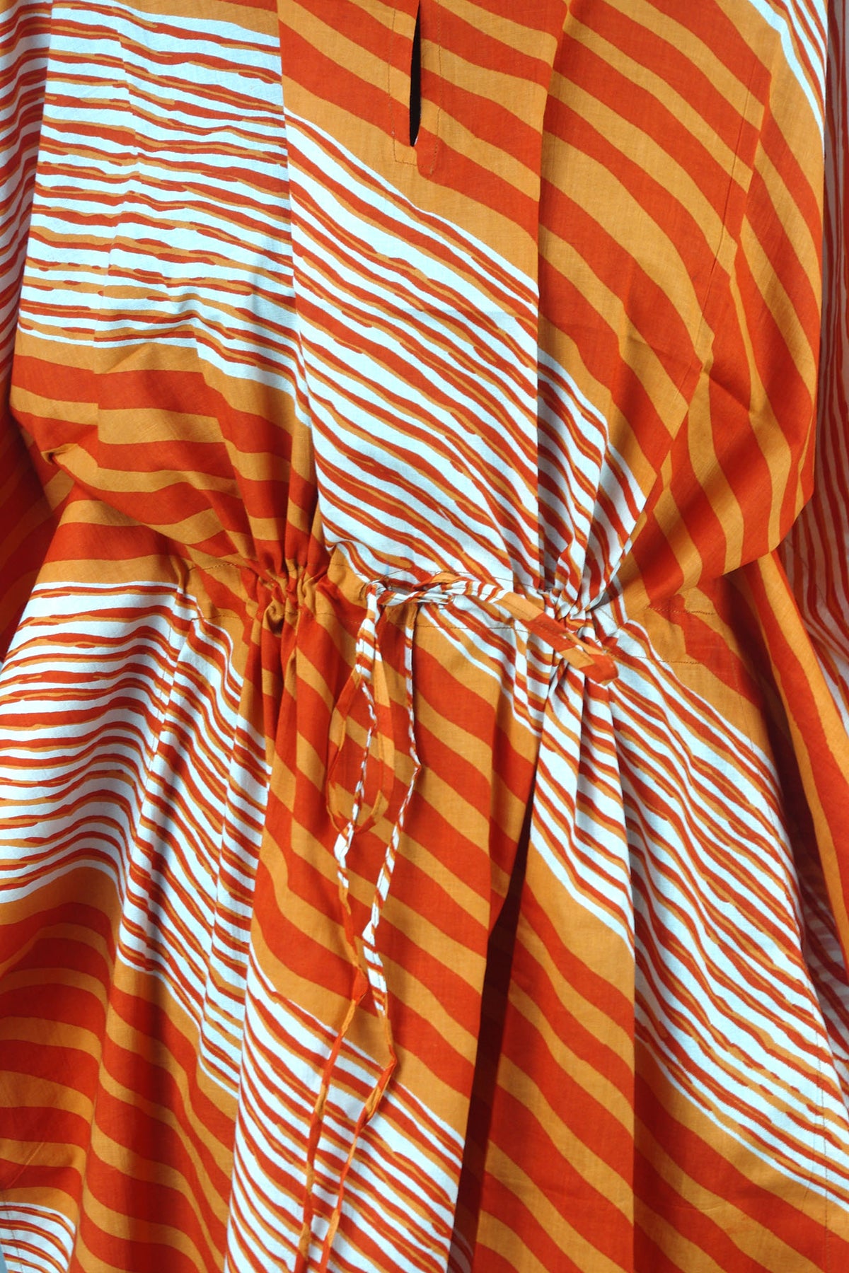 Cotton Long Kaftan - Orange And Red Stripes