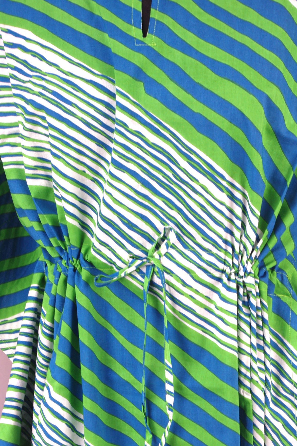 Cotton Long Kaftan - Green And Blue Stripes