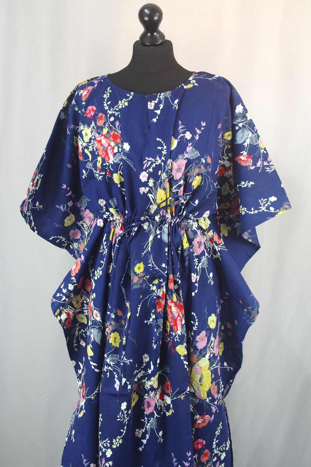 Cotton Long Kaftan -Botanical Navy Blue