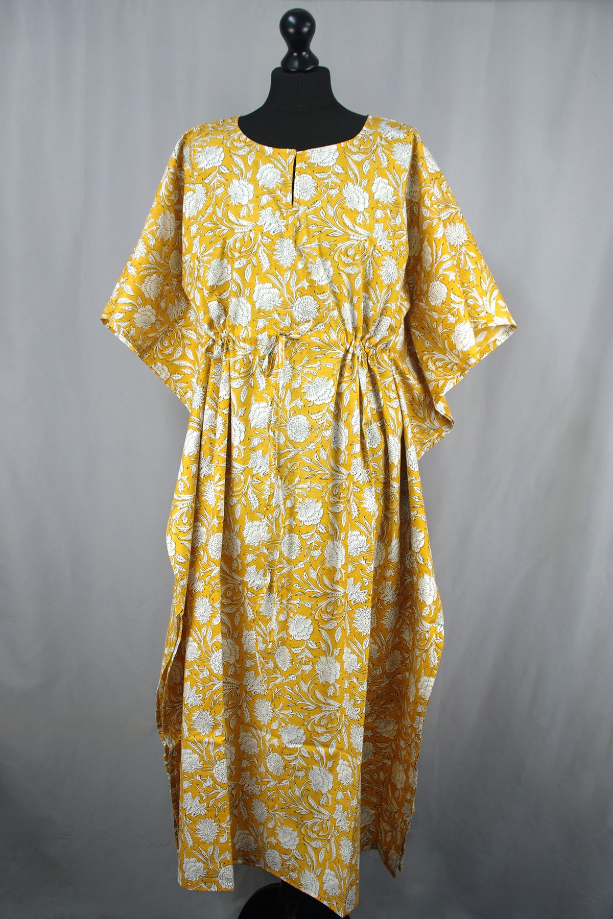 Cotton Long Kaftan - Yellow Floral