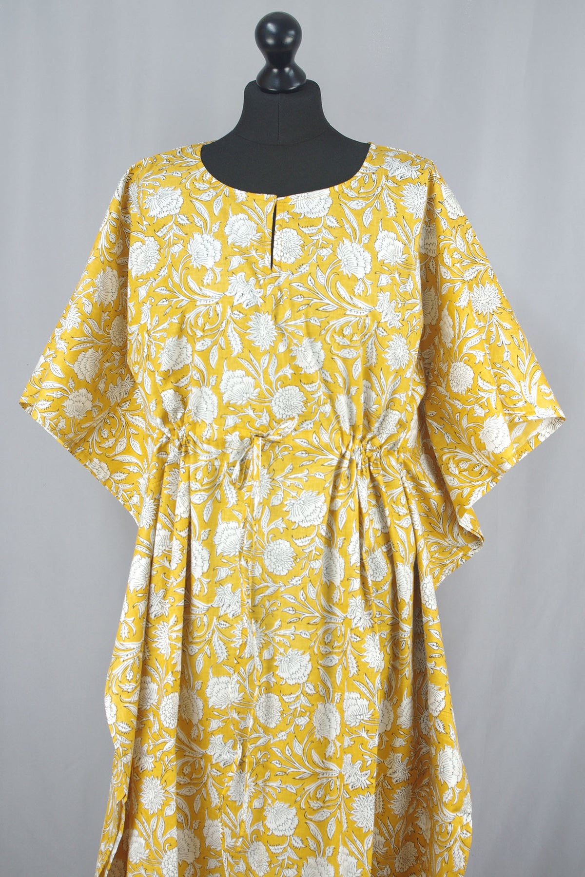 Cotton Long Kaftan - Yellow Floral