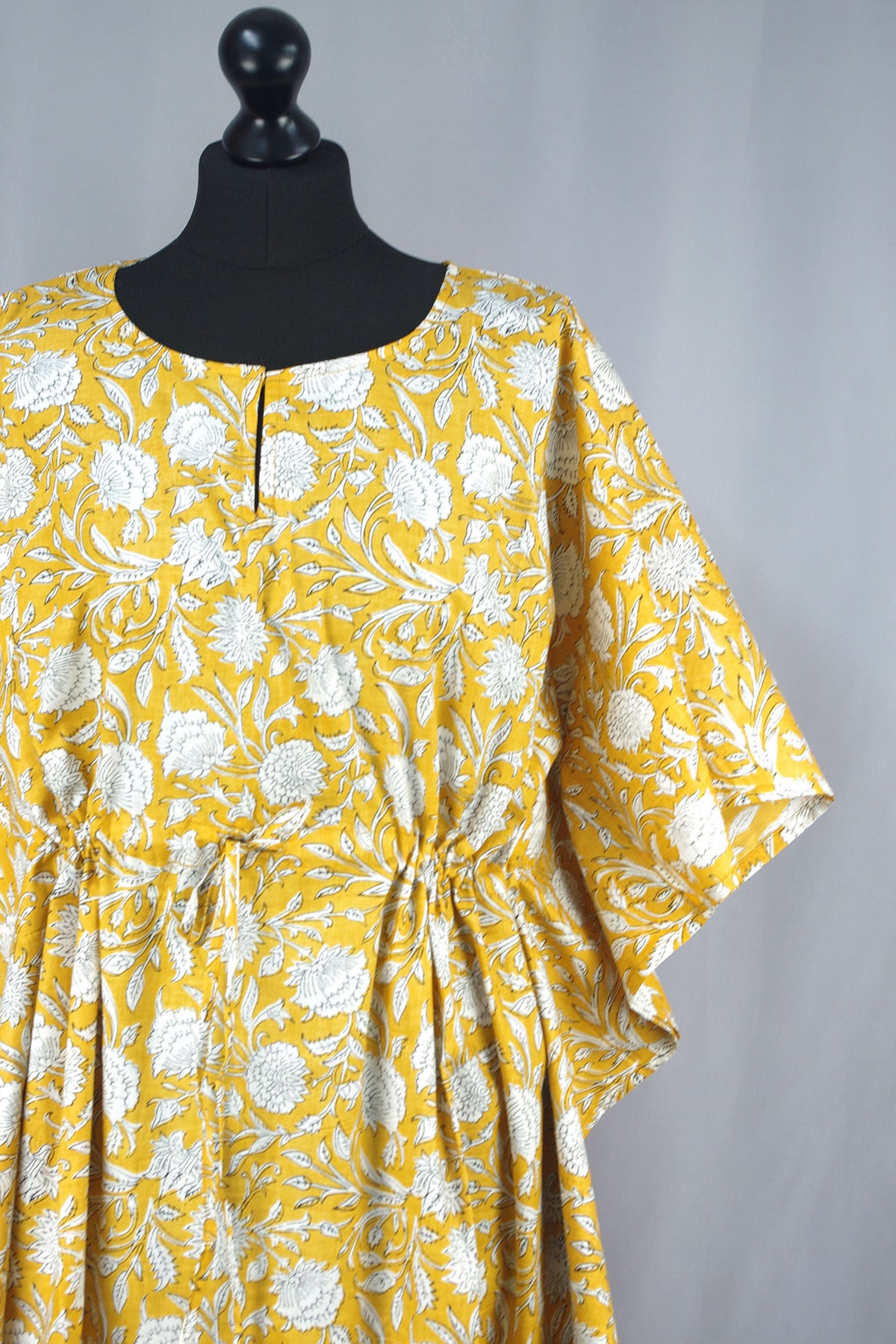 Cotton Long Kaftan - Yellow Floral